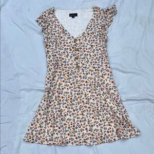 Fortune + Ivy Cream Mini Dress with Orange, Yellow & Green Floral Pattern